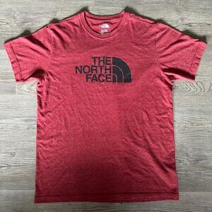 The North Face red t-shirt with black logo.